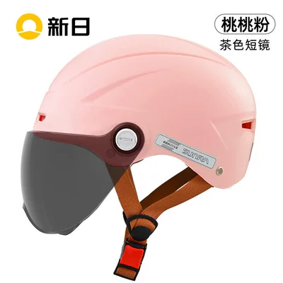 seasons, adult helmet, electric – Motosiklet kaskı (dəbilqə) - peach-pink-brown-short-glasses-one-size-fits-all