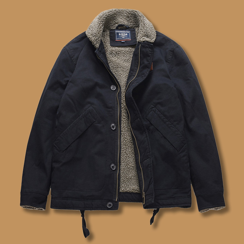 Otoño e Invierno chaqueta acolchada de algodón chaqueta de lana de cordero hombres N1 Navy traje de cubierta chaqueta forrada de algodón acolchada ropa de hombre