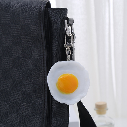 PVC simulation fried egg alloy keychain fun model portable bag pendant funny food door buckle pendant