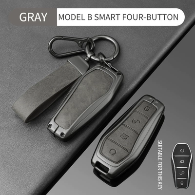 Byd Key Case for Seagull, Dolphin, Han Ev, Song Plus, Qin L, Tang Dmi, Seal 06, Sea Lion 05, High-End Car Key Holder for Women (Car key bag) - double-sided-leather-byd-model-b-gun-gray-hand-strap-buckle