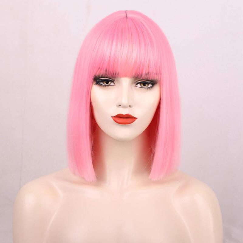 クロスボーダーアマゾンホリデーウィッグアニメカラフルなボボヘッドコスショートヘアマルチカラーフラット前髪ショートストレートヘアヘッドギア|undefined