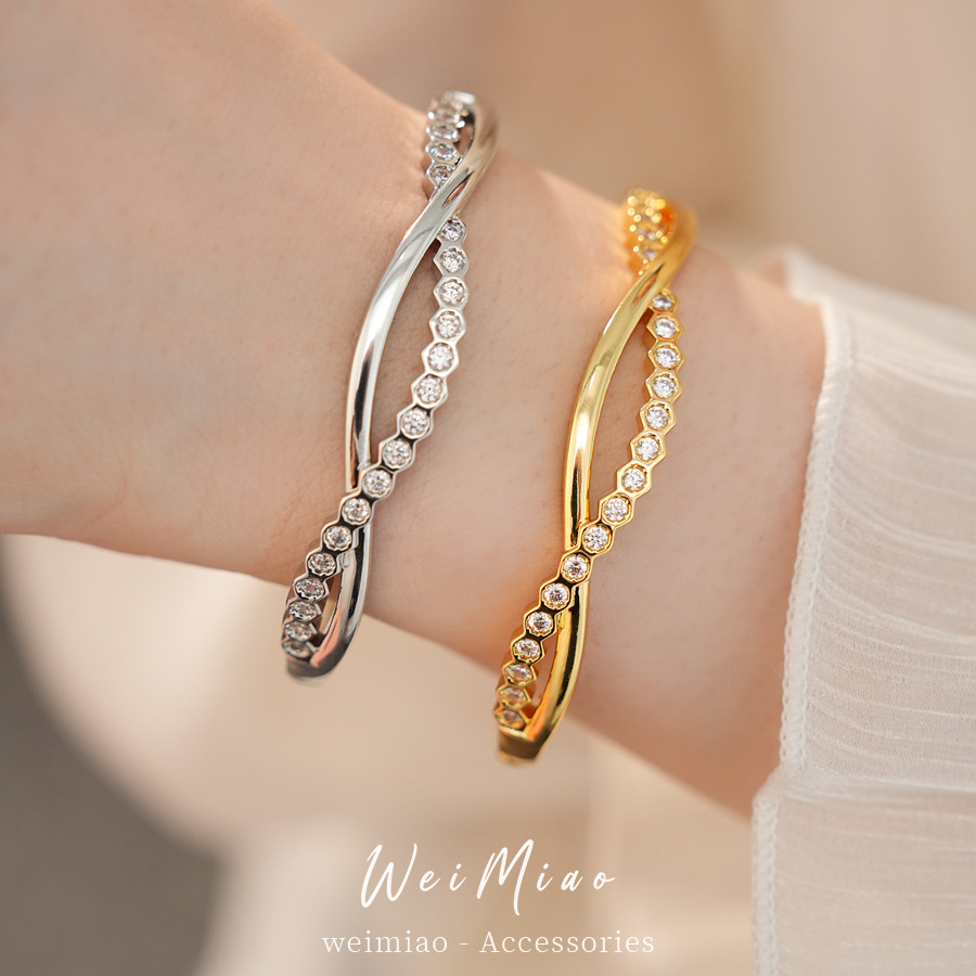 18K oro real de piedra de zinc de doble capa envuelta hexagonal pulsera personalidad pulsera de nicho lujoso ligero joyas