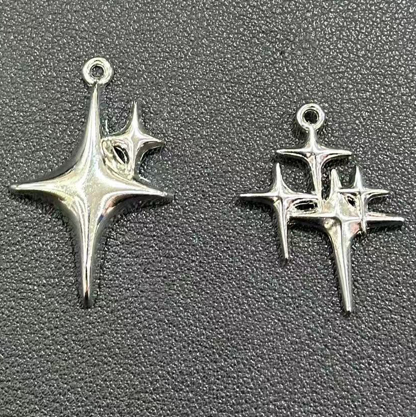 跨境外贸DIY锌合金饰品配件 古银色四角星星吊坠挂件