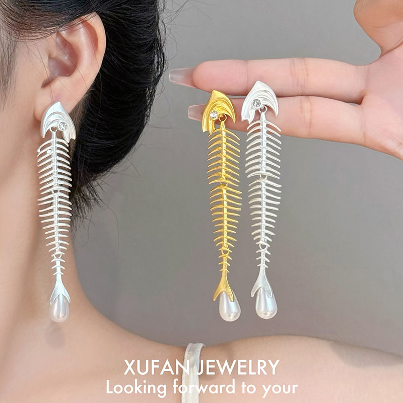 Cross-Border New Products, Personalized Fashionable Fishbone Pearl Earrings, Fashion Trends, Exquisite Earrings, Niche Design, High-End Earrings