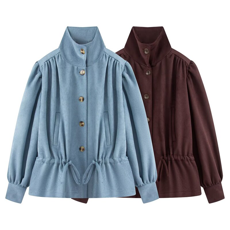 Taop&Za Women's Clothing 2026 Summer New Style European and American Style Stand Collar Puff Sleeve Single-Breasted Fashionable Short Trench Coat
