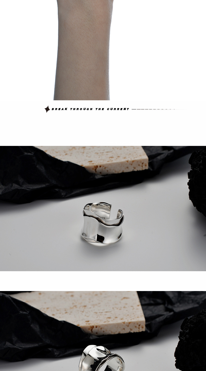 Simple Style Geometric Sterling Silver Polishing Open Ring 1 Piece