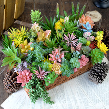 严选仿真绿色多肉植绒塑料植物迷你客厅盆栽插花diy配件假花批发