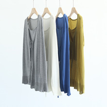 早春高级松弛感气质天爽亚麻针织长袖开衫吊带背心内搭两件套装女