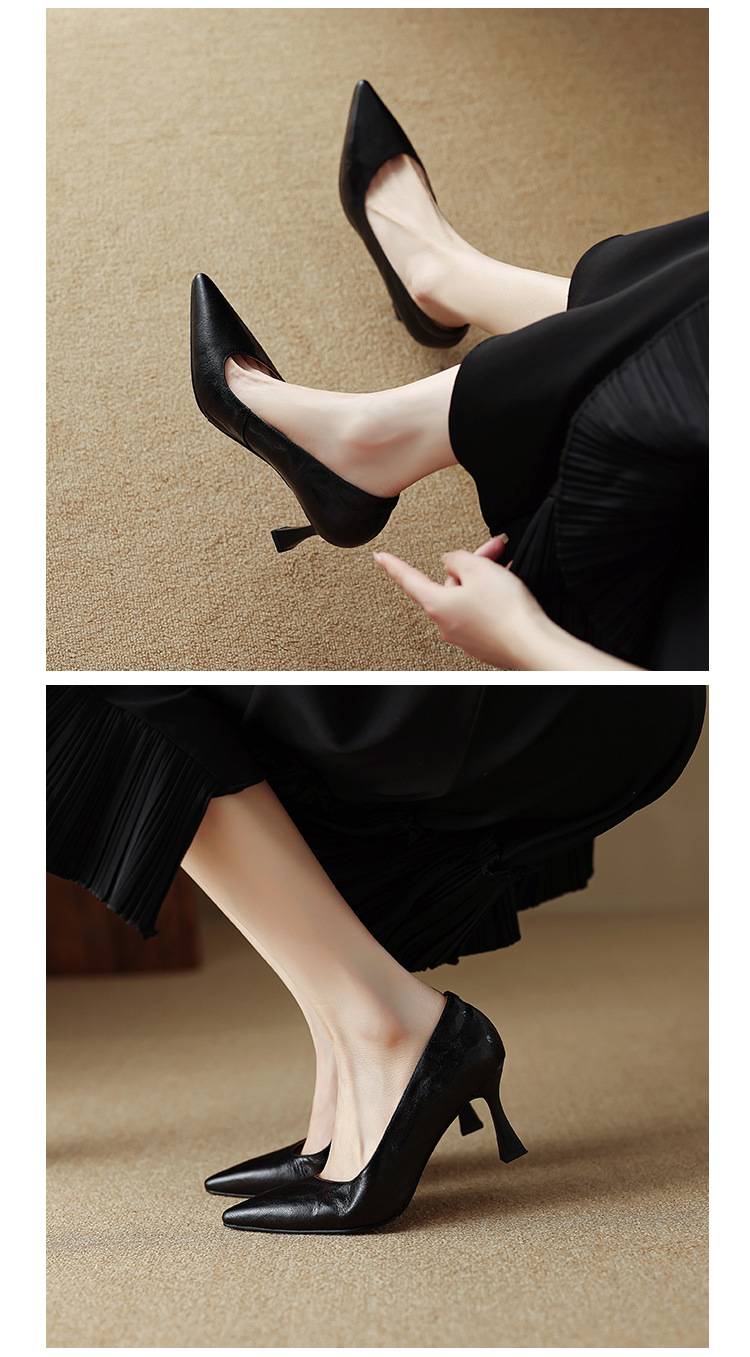 Giày cao gót mũi nhọn kiểu Pháp size 33-41, giày nữ xuân thu mới, giày cao gót đơn giản đi làm — Màu nâu chi tiết 13