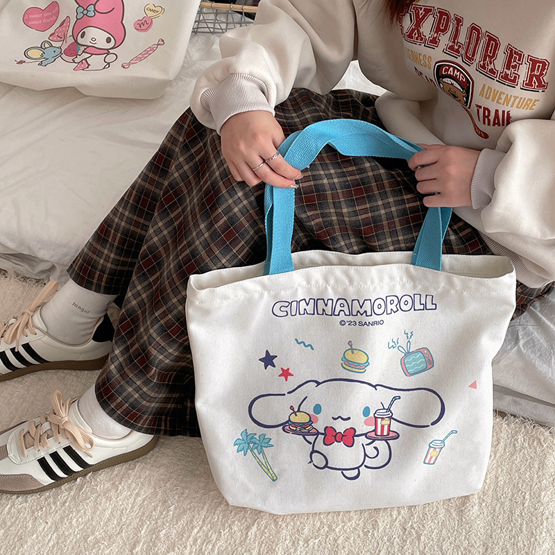 サンリオ ショッピングバッグ キャンバス かわいい クロミ シナモンドッグ メロディー かわいい 大容量 ショルダー ラージバッグ|undefined