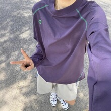 秋季新款紫色速干衣男女美式防晒长袖T恤羽毛球服户外运动骑行服
