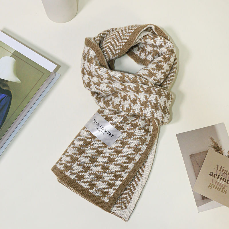 Sciarpa a griglia Qianniao da donna, inverno 2023, nuova coppia di studenti coreani versatili, lavorata a maglia, collo caldo_voghion.com