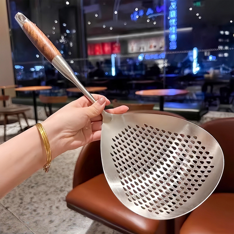 Food-Grade Thickened Stainless Steel Large Colander Kitchen Household Strainer Spoon Dumpling Scoop Integrated Large Skimmer