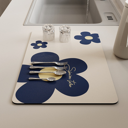 Pastoral Creamy Floral Silica Gel Water Absorbent Mat Desk Plate Trivet Heat Insulation Anti-Scald Pad Anti-Slip Kitchen Drain Mat