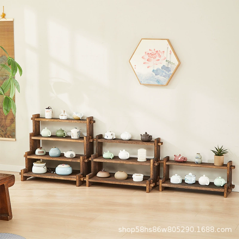 Multilayer tea set, teapot, tea cup from natural wood, storage system