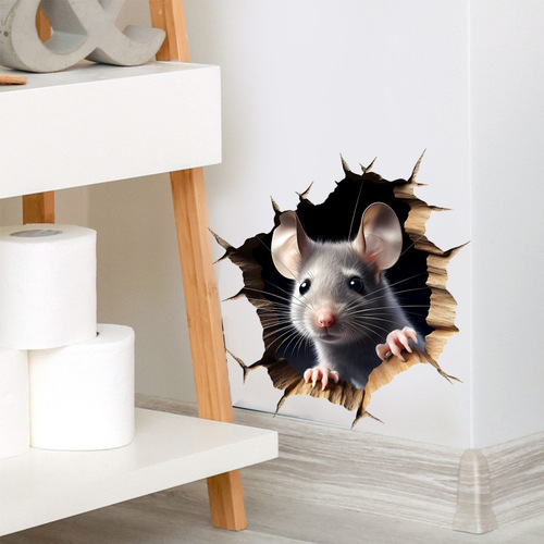 Grey Melancholy 3D Effect Probe Mouse Hole Living Room Bedroom Entrance Home Decor Background Wall Decal