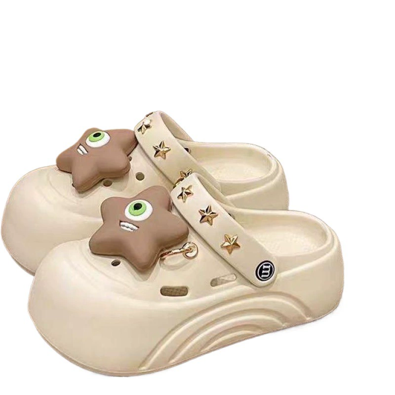 Милые летние пляжные тапочки в стиле Crocs, платформа, нескользящие дышащие сабо-мюли, год выпуска коллекции 2025, закрытый носок, подходят для уличной носки, дропшиппинг доступен