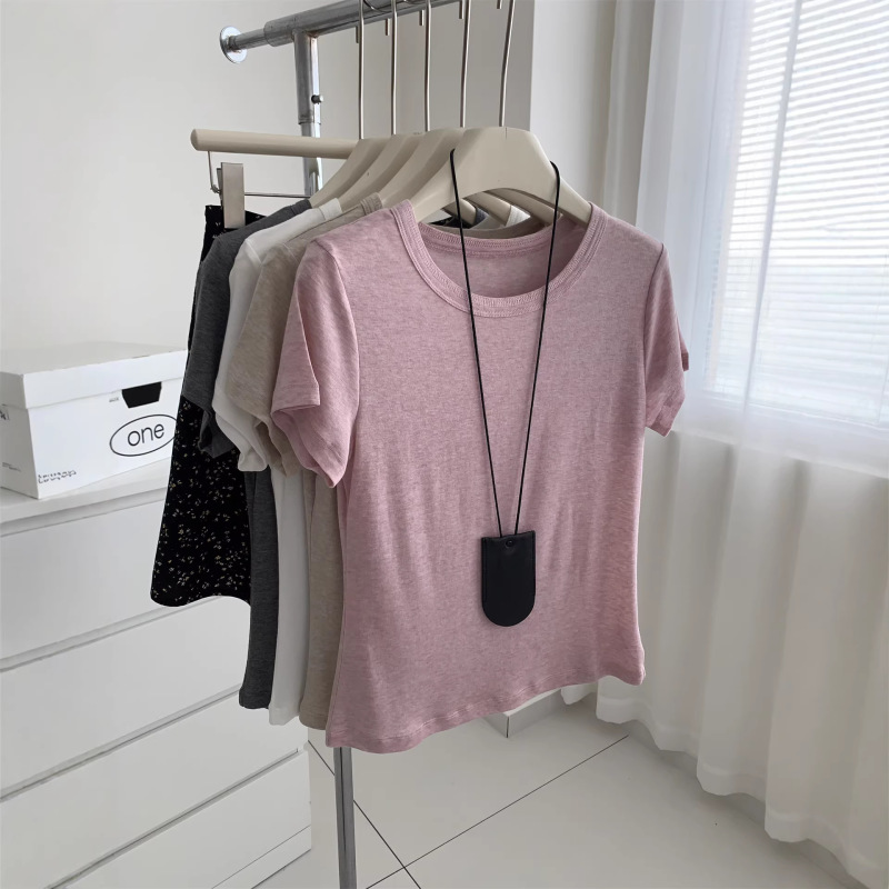Three-Needle Five-Thread~Lyocell Tencel Wool Round-Neck T-Shirt for Women, Soft and Drapey, Slimming Skin-Friendly Top, 26 Spring/Summer Short Sleeve