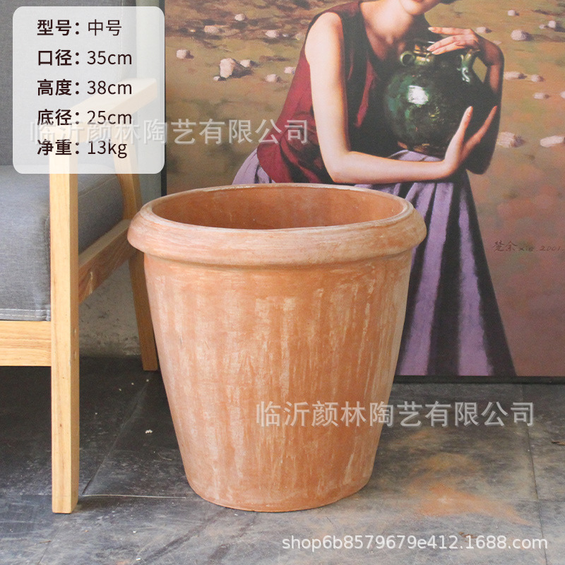 Suministro y exportación de maceta de gran tamaño, maceta de árboles, maceta de cerámica roja, jardín retro, maceta de paisaje rural estadounidense