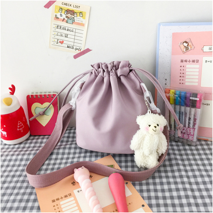 Wholesale Simple Color Matching Drawstring Messenger Canvas Bucket Bag Nihaojewelry display picture 13