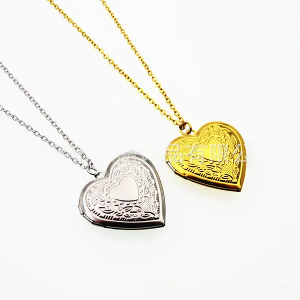 Multi-style vacuum plating gold heart-shaped photo box pendant stainless steel openable perfume pendant necklace jewelry