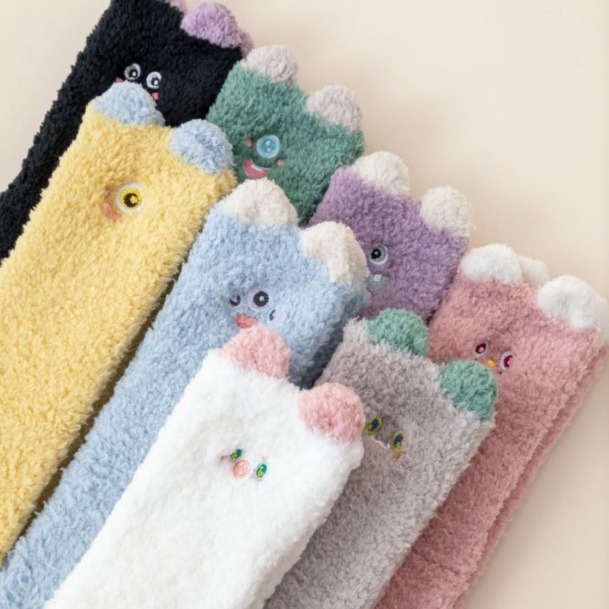 Calcetines de Piso Infantiles de Poliéster Térmicos, Antiolor y Bordados para Otoño e Invierno