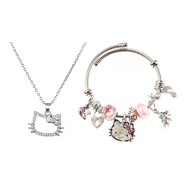 New Cute Kitty Kitty Stainless Steel Bracelet Necklace DIY suit Sweet Cartoon Kitty Cat Wholesale
