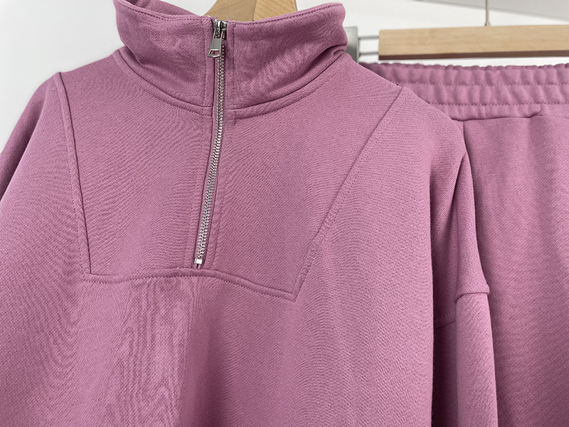 Vêtements pour femmes, sweat-shirt en coton de couleur unie, combinaison à fermeture éclair et pantalon de sport ample en velours pour femmes_voghion.com