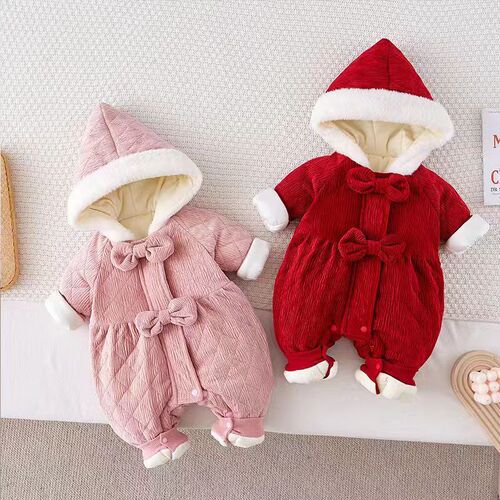 Infant Winter Outfit Thick Chinese Style One-piece Cotton Padded Warm Outing Birthday Fashion Girl Baby Hairy Coat