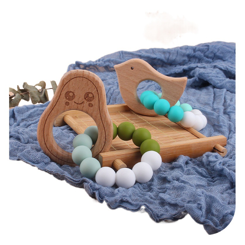 Nueva DIY creativo de dibujos animados juguete de haya mordedor bebé Beech biberón cuentas de silicona pulsera teether stick