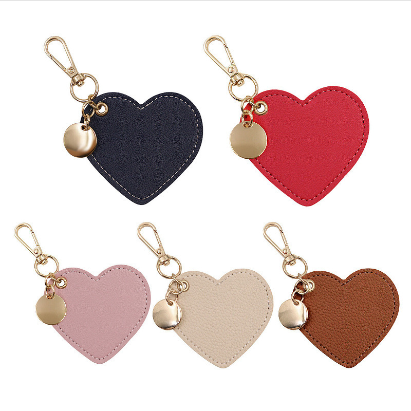 Small Fresh PU Leather Heart-shaped Keychain Women's Coin Purse Leather Love Pendant Keychain Car Pendant
