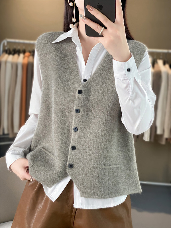 [G L] suit vest knitted cardigan autumn and winter New wool top waistcoat sweater outer vest coat