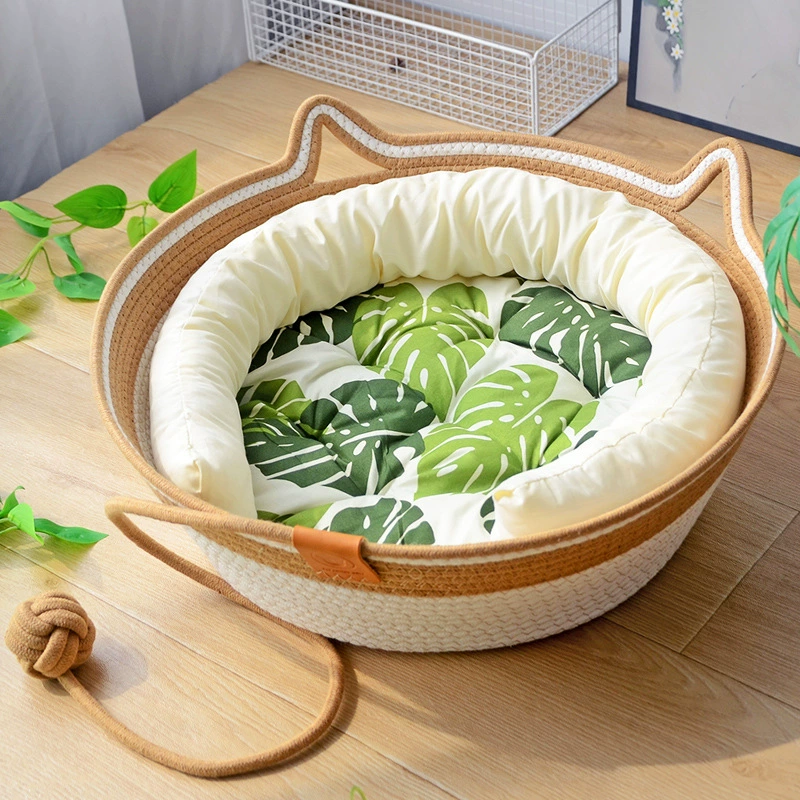 Ротанговая кошачья лежанка летний коврик, универсальная лежанка для кошек, летний спальный коврик для домашних животных, клетка для животных, царапающая доска для кошек, хлопковая верёвка