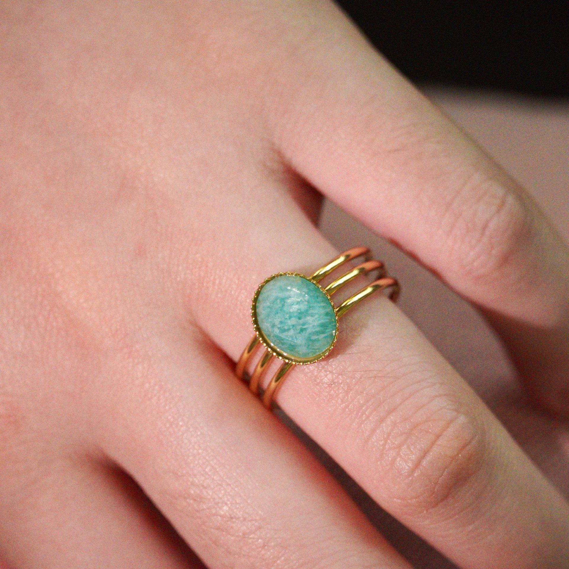 1 Piece Quantity Retro French Style Geometric Titanium Steel Natural Stone Open Rings In Bulk