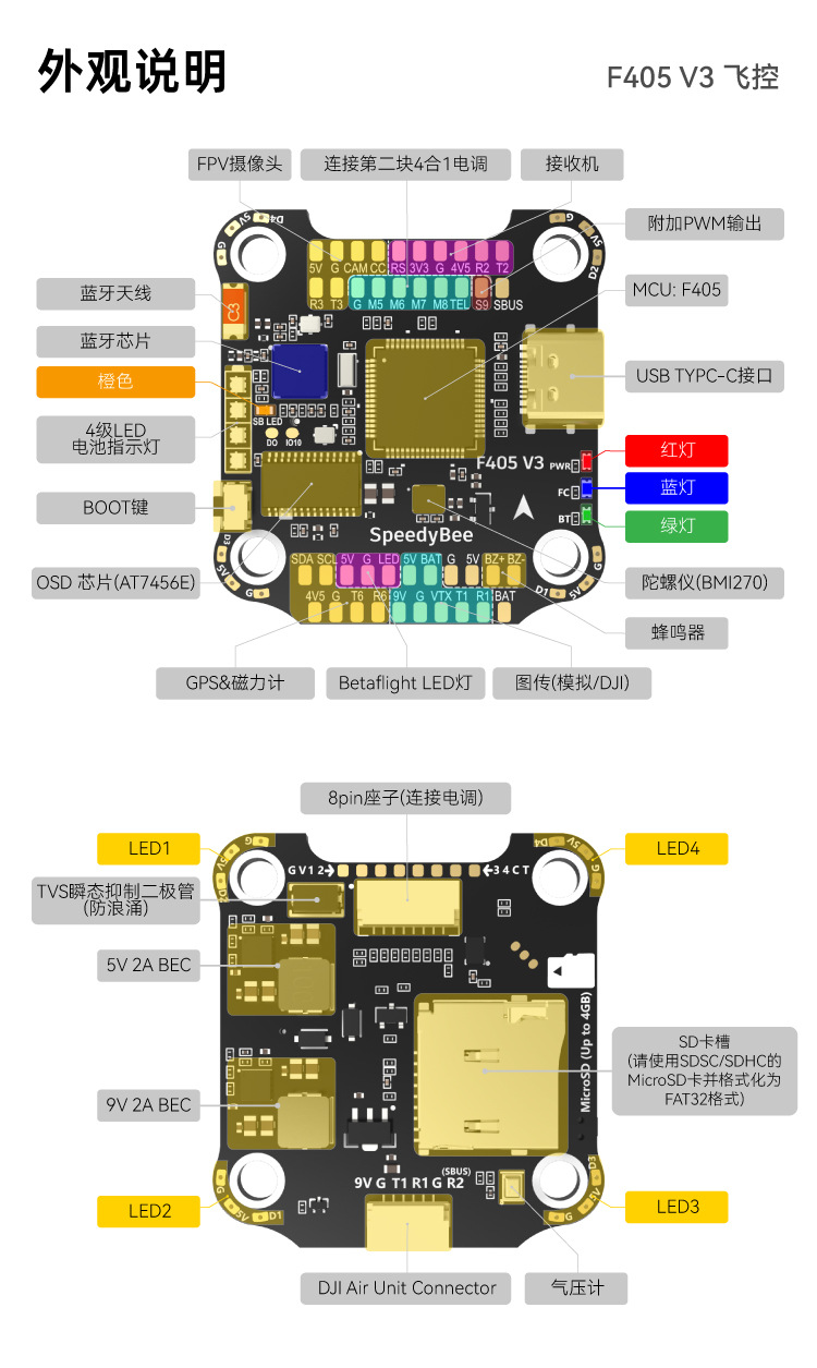 SpeedyBee F405 V3 50A飞塔F405 V3飞控BLS 50A四合一电调FPV配件-阿里巴巴