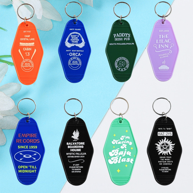 Retro Hotel Motel Key Tag Uv Printed California Hotel Keychain Hotel Plastic Key Ring