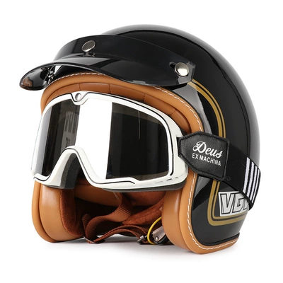 Motosiklet dəbilqələri – Women - m-bright-black-gold-rim-black-and-white-striped-goggles-free-hat-brim-face-towel