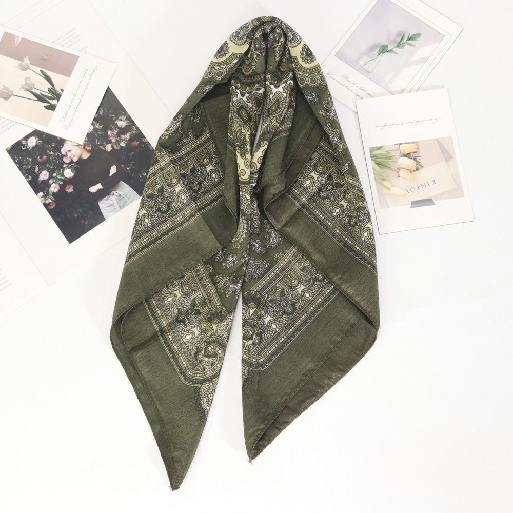Daily Occasion Knot Hemp Material Cashew Nuts Pattern Women's Retro Ethnic Style Cashew Nuts Knot Hemp Printing Silk Scarf