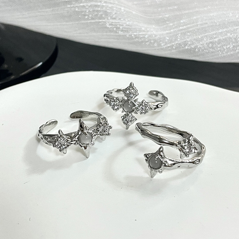 New Starburst Ins Cold Style High-End Niche Design French Personalized Stacking Set Star Open Ring