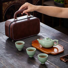 汝窑旅行功夫茶具小套装便携式户外露营快客杯一壶三杯随身泡茶壶