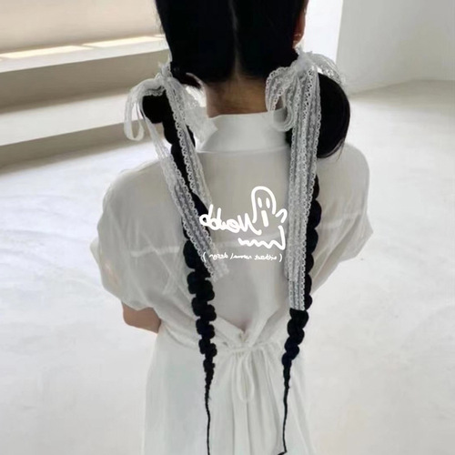 Korean hair accessories  new summer style super fairy temperament gentle wind lace ribbon streamer small fresh hair rope hair ring new