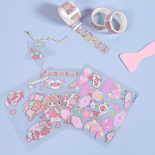 Gold-foiled gift box with transparent PET stickers—cute, student-friendly, creative washi tape for journals, plus adorable cartoon decals