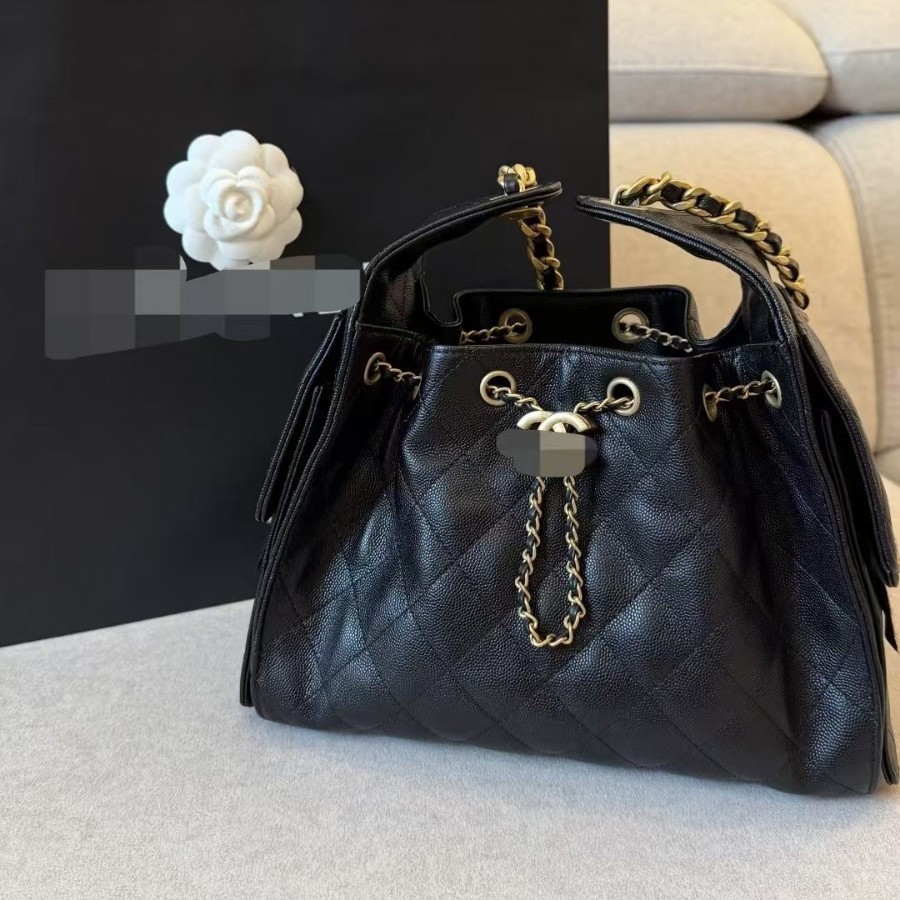 25bag Caviar Leather Hobo Drawstring 25C Bucket Bag Quilted Chain Shoulder Underarm Bag Hipster Bag For Women - Thumbnail 2