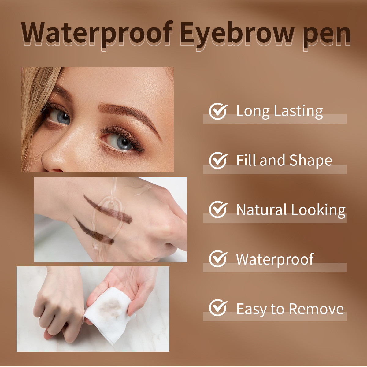 El lápiz de cejas de punto transfronterizo europeo y americano SAS es resistente al agua y no es fácil de desvanecer. Las cejas se tiñen de forma natural y duradera SAP007