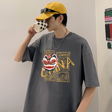 短袖T恤男夏季宽松纯棉男装打底衫港风潮牌印花男士半截袖休闲T恤