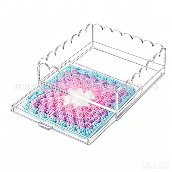 Manufacturer Acrylic Fan-Shaped Tray with Drawer Handles, Wavy Edge, Artistic Photo Fabric Storage Double-Layer Tray