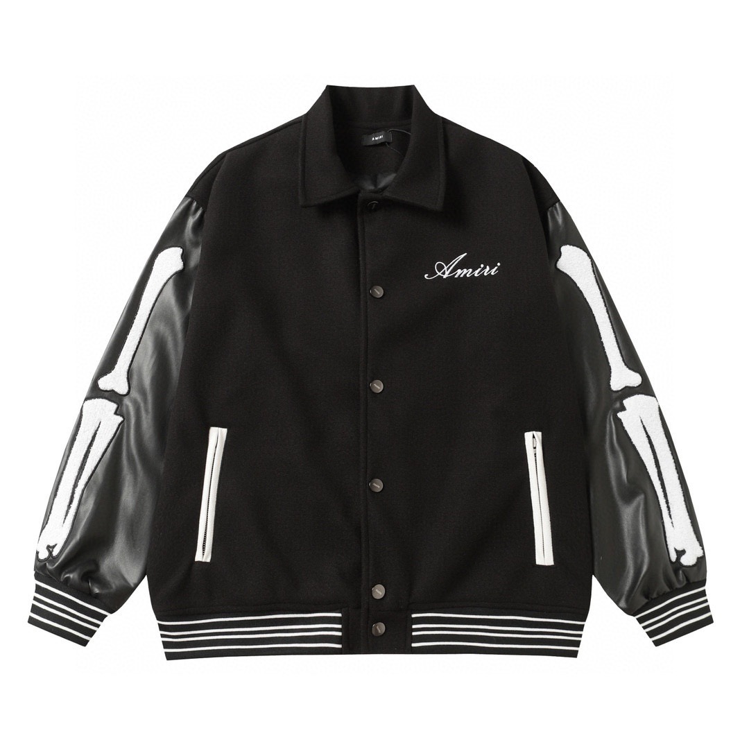 Amiri Varsity Jacket Bones Black White