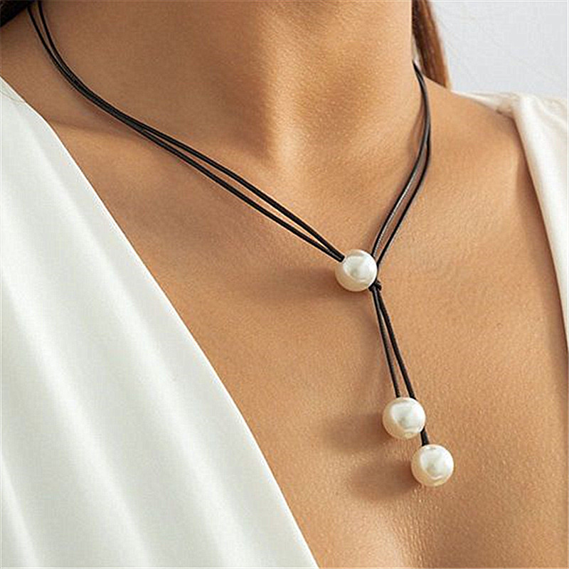 Collar de perlas de doble capa con cordón de cera elegante_voghion.com