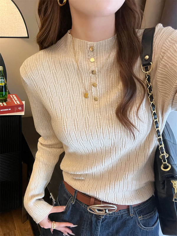 欧美复古半高领打底衫女秋冬款设计感小众软糯针织衫别致漂亮上衣|undefined