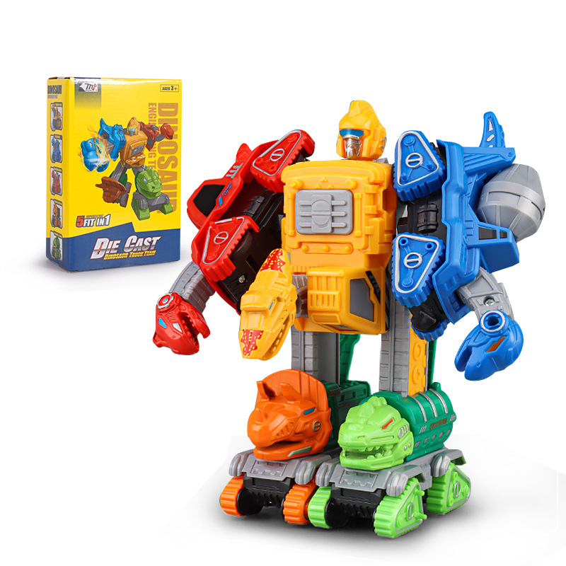 Transfronterizo dinosaurio montado deformación cinco en uno de los niños de ingeniería de incendios vehículo excavadora carro de la suciedad niño juguetes educativos